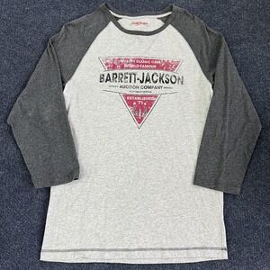Barrett-Jackson Shirt Mens Large Gray Raglan 3/4 Sleeve Classic Cars Tee T-Shirt